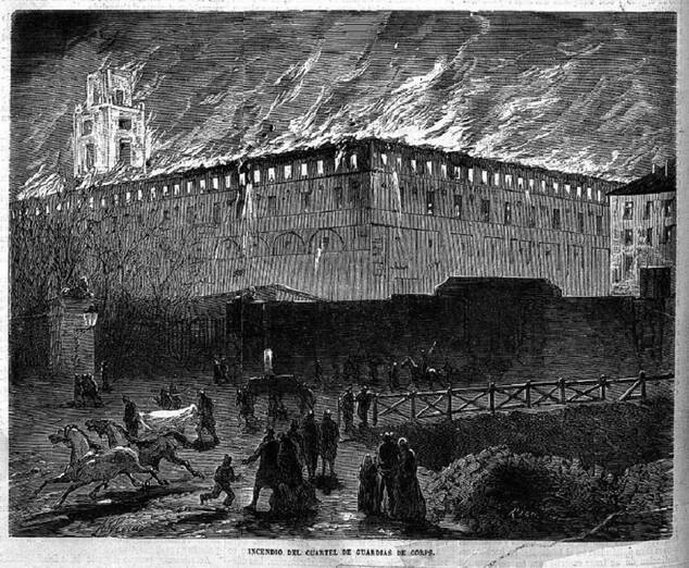 El Cuartel de Conde Duque: el colosal señor de Madrid Incendio del cuartel de Guardias de Corps 1869 Madrid