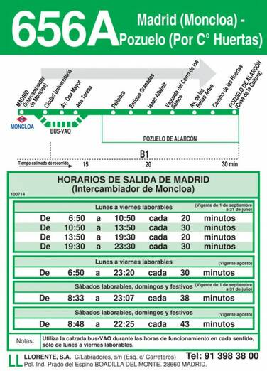 Mejoras en horarios y frecuencias de las líneas de autobuses 656-A y 561 ida linea 656a madrid pozuelo de alarcon completo