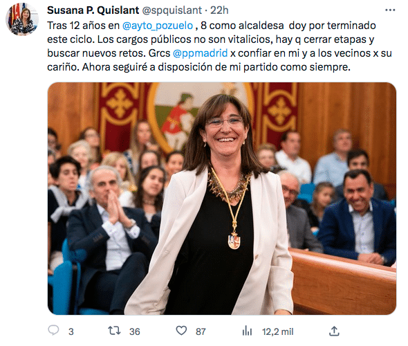 Susana Pérez Quislant, la alcaldesa de Pozuelo de Alarcón, no será la candidata en la próximas elecciones Captura de pantalla 2023 03 02 a las 9.51.26