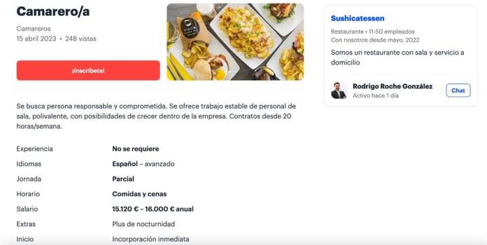 El jefe de prensa de la futura alcaldesa de Pozuelo ocupado buscando camareros para sus restaurante de sushi WhatsApp Image 2023 04 20 at 14.02.44