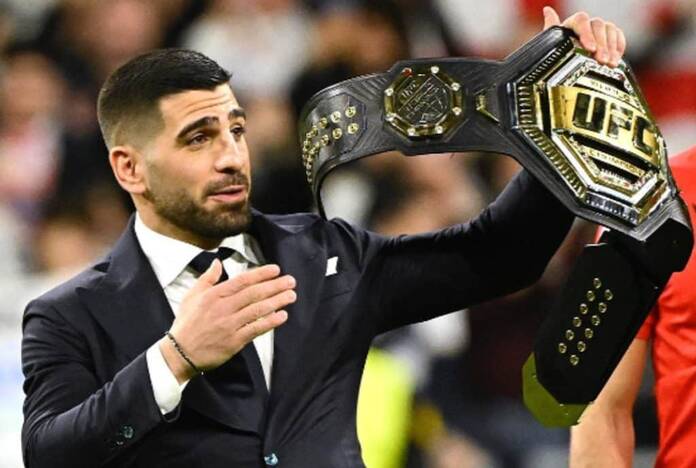 Ilia Topuria lanza el saque de honor en el Bernabéu frente al Sevilla